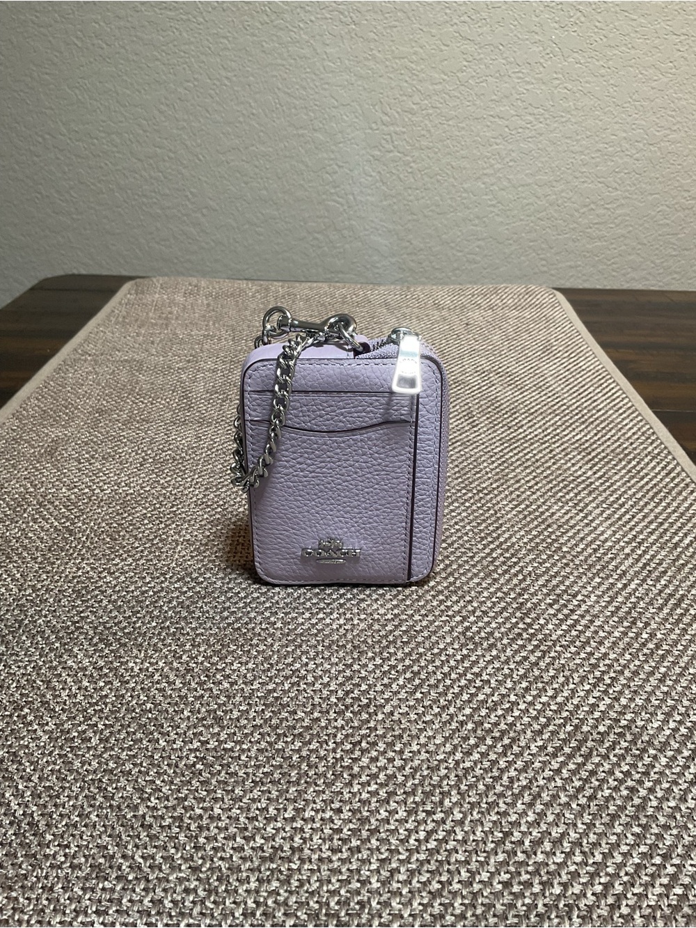 Coach Zip Card Case - Soft Lilac Pebbled Leather - Silver Chain Wrist Strap NWT